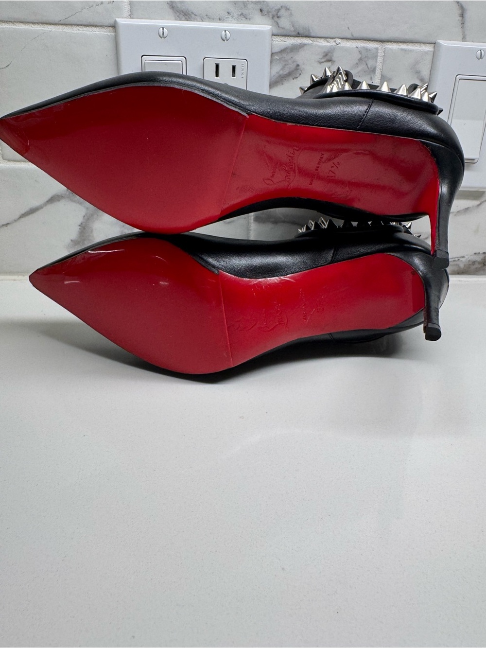 Christian Louboutin Capaboot 85 Spike Calf Nappa Black Silver 37.5 Box